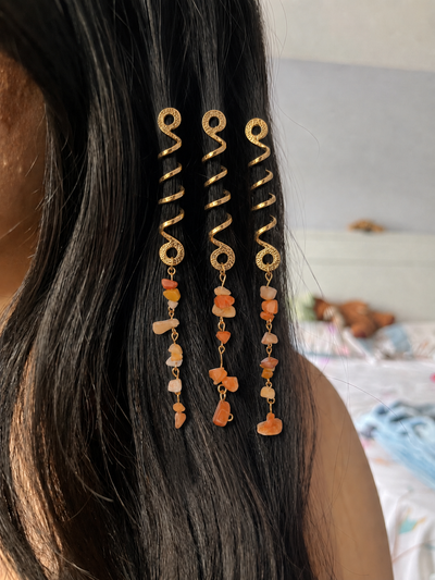 Long Spiral Orange Stone Chip Hair Braidlet | Stylika