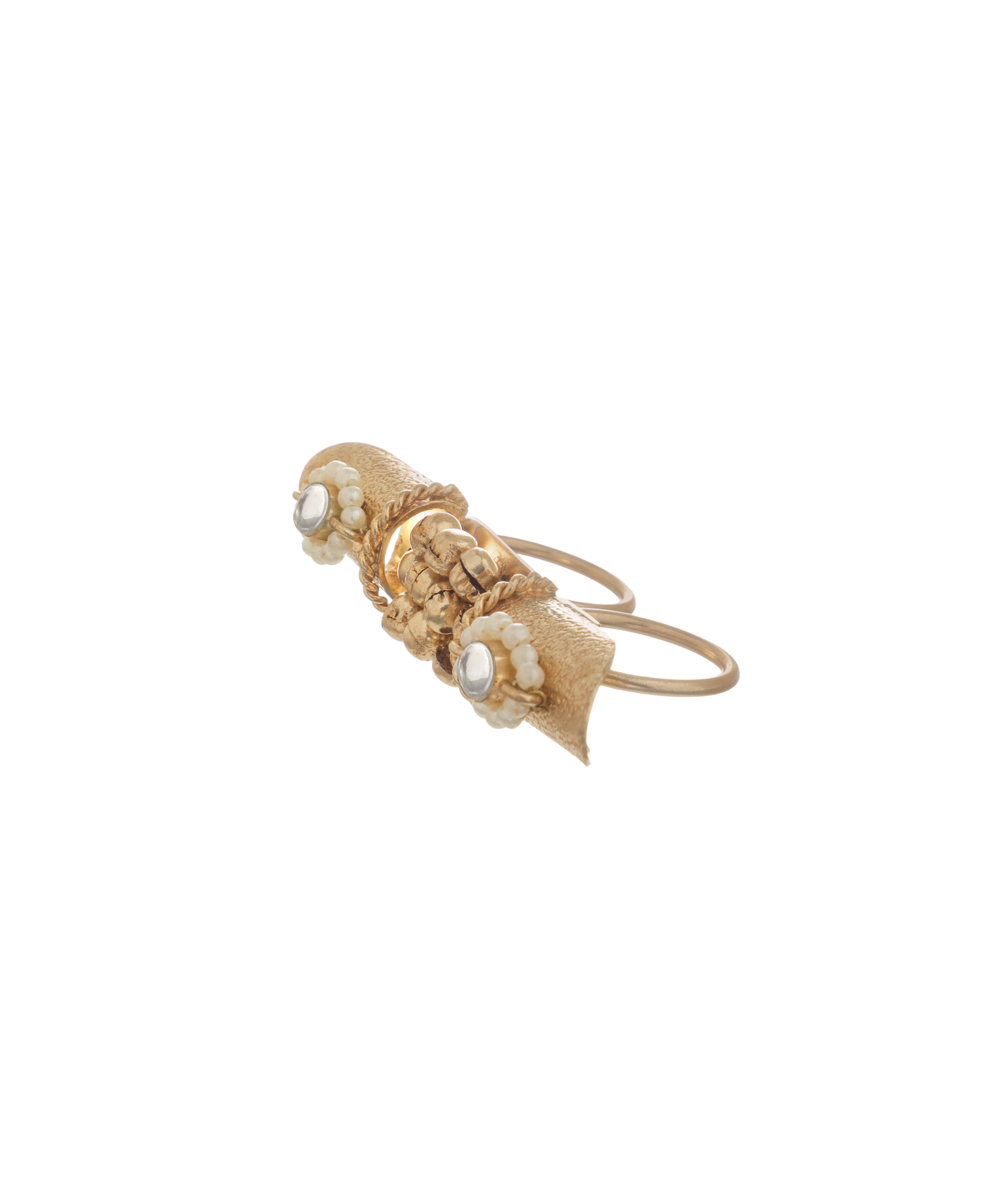 Floral Bead Statement Ethnic Double Finger Ring | Stylika