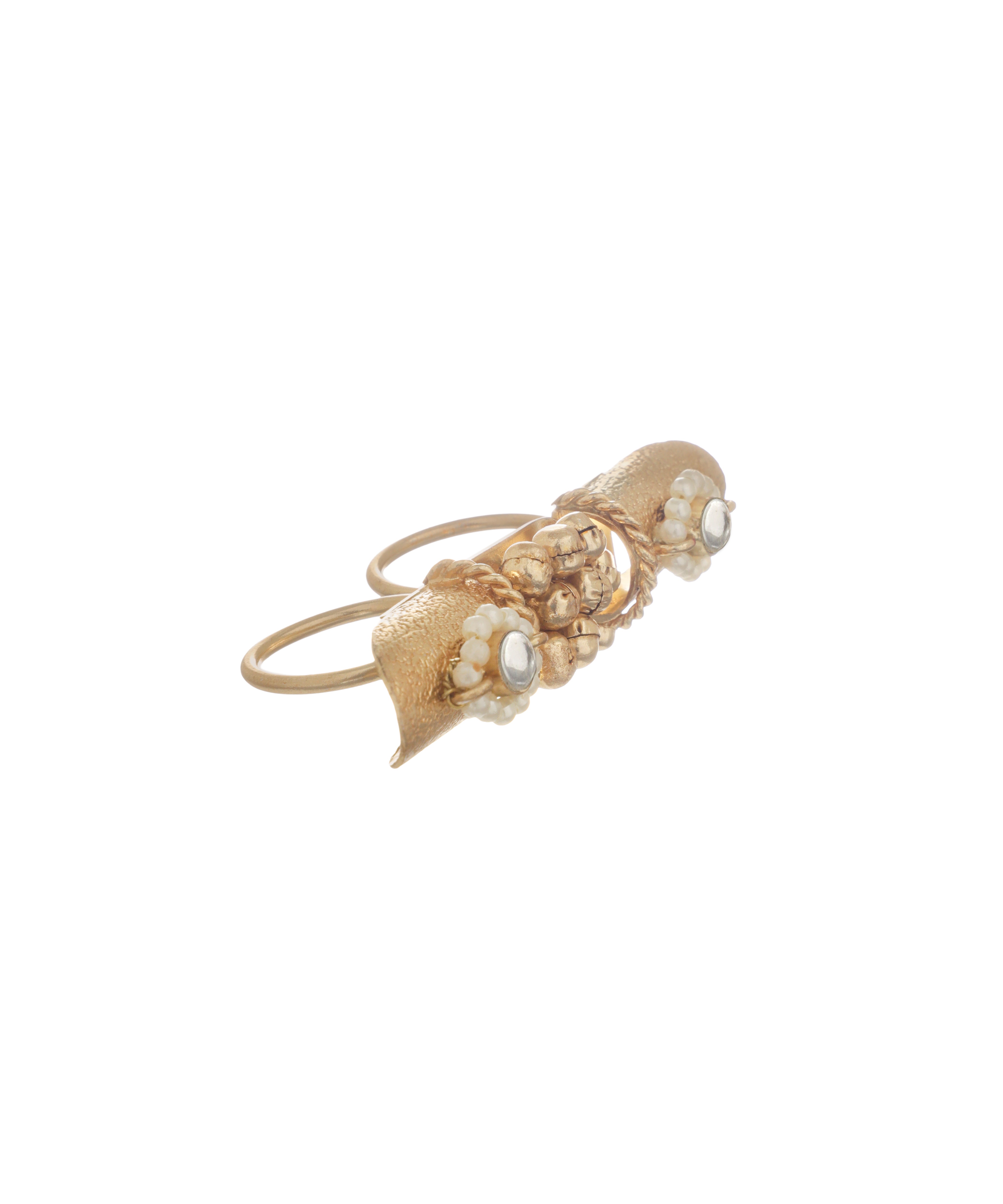 Floral Bead Statement Ethnic Double Finger Ring | Stylika