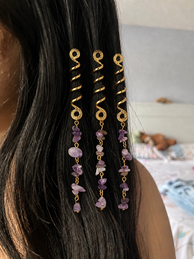 Long Spiral Muted Purple Stone Chip Hair Braidlet | Stylika