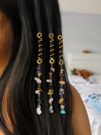 Long Spiral Multi Stone Chip Hair Braidlet | Stylika