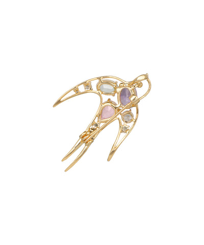 Flying Swallow Brooch With Studded Stones | Stylika