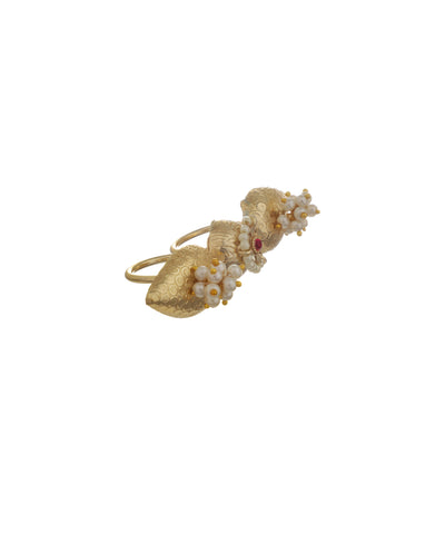Intricate Pearl Cluster Ethanic Double Finger Ring | Stylika