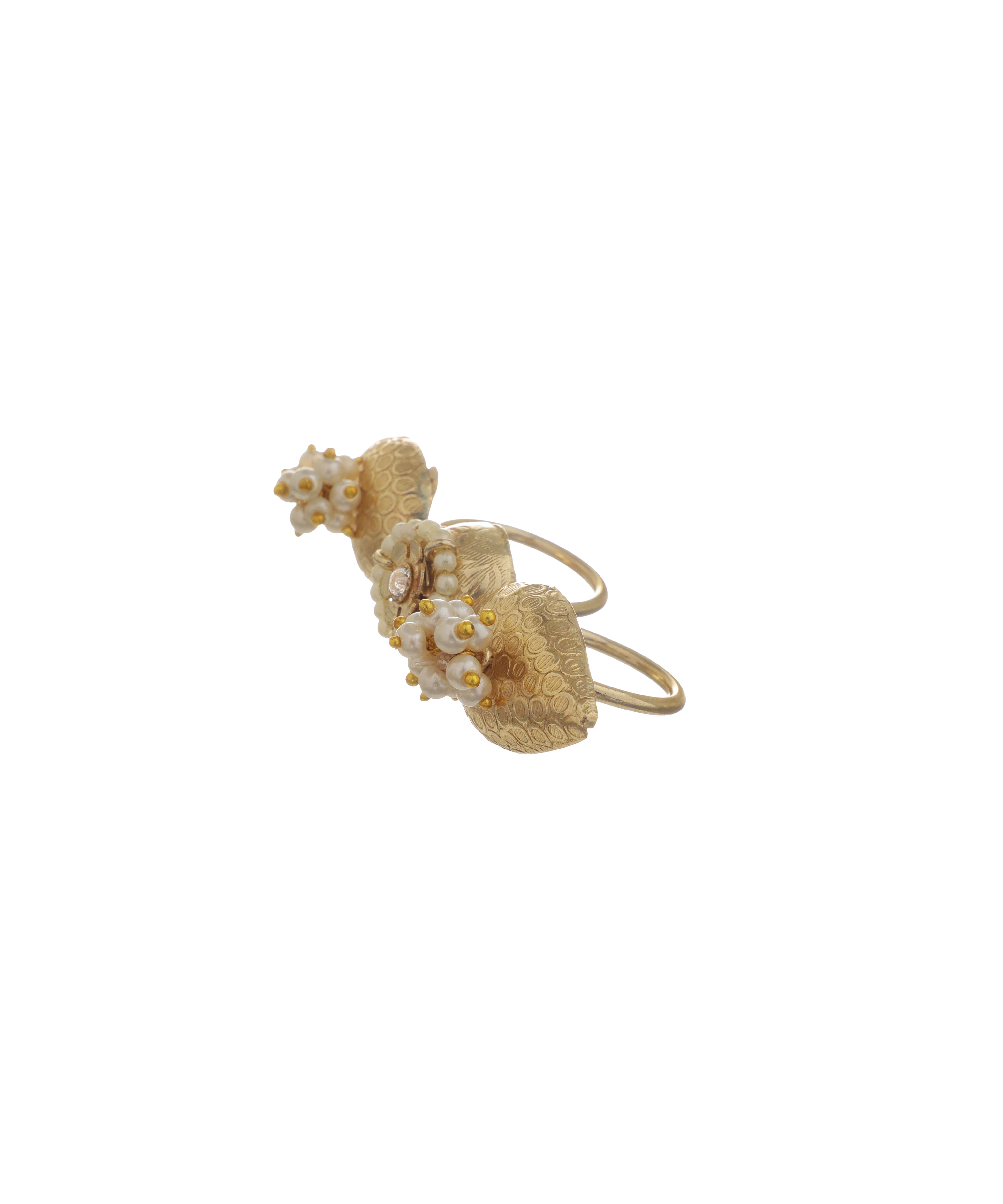 Intricate Pearl Cluster Ethanic Double Finger Ring | Stylika
