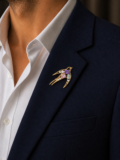 Flying Swallow Brooch With Studded Stones | Stylika