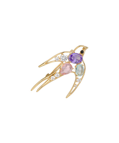 Flying Swallow Brooch With Studded Stones | Stylika