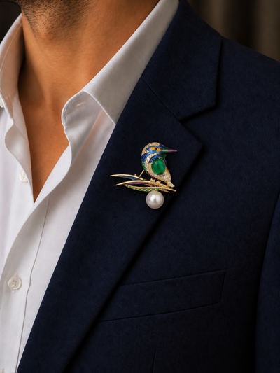 Kingfisher Brooch With Pearl-Style Drop | Stylika