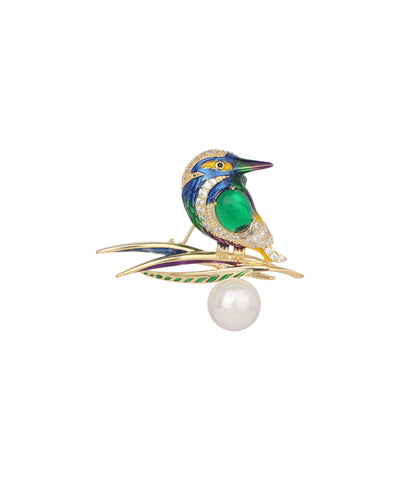 Kingfisher Brooch With Pearl-Style Drop | Stylika