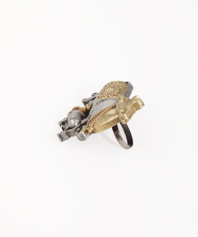 Oxidised Cow & Calf Ring Ethnic Design | Stylika