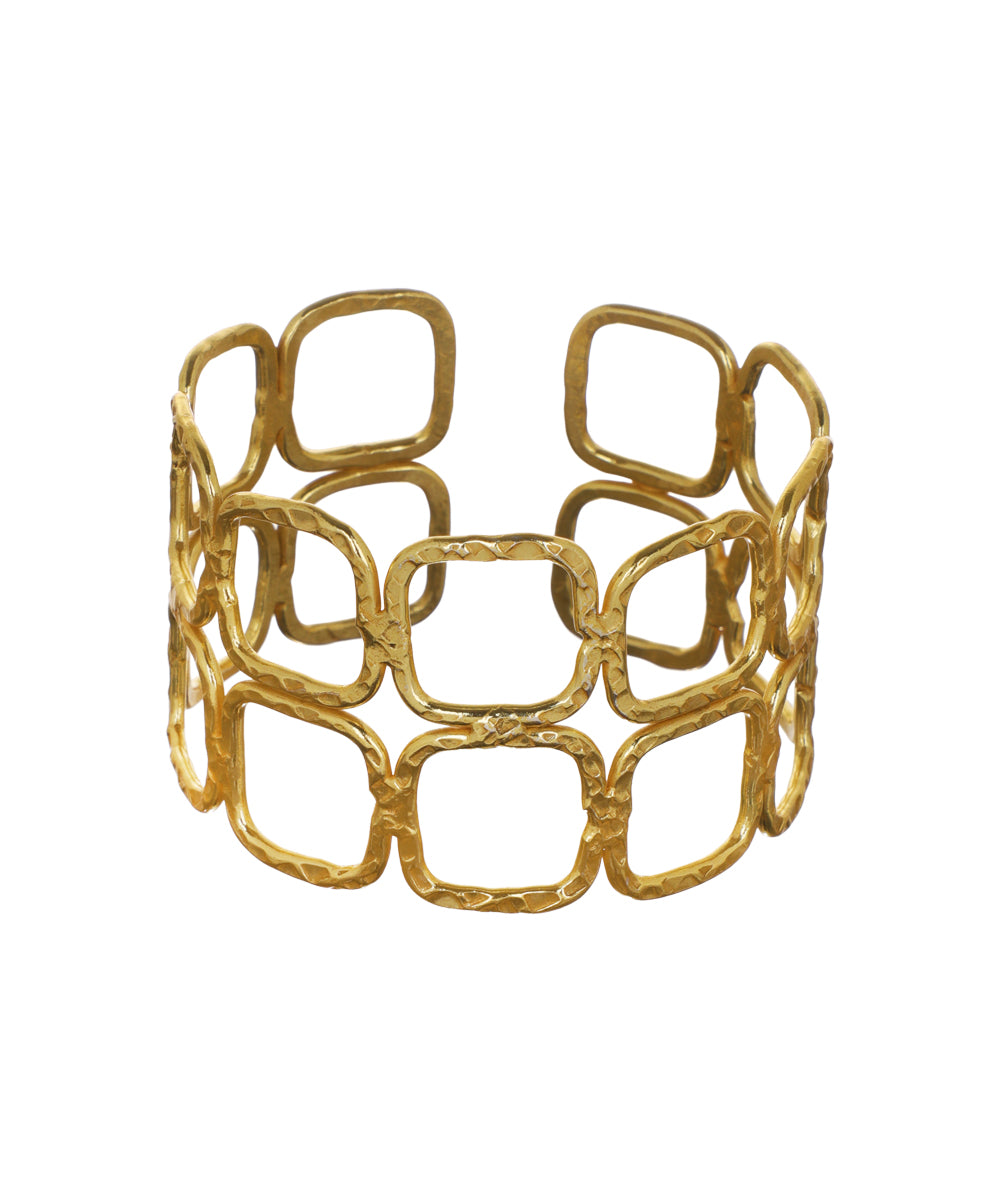 Hammered Open Link Cuff Bangle Bracelet | Stylika