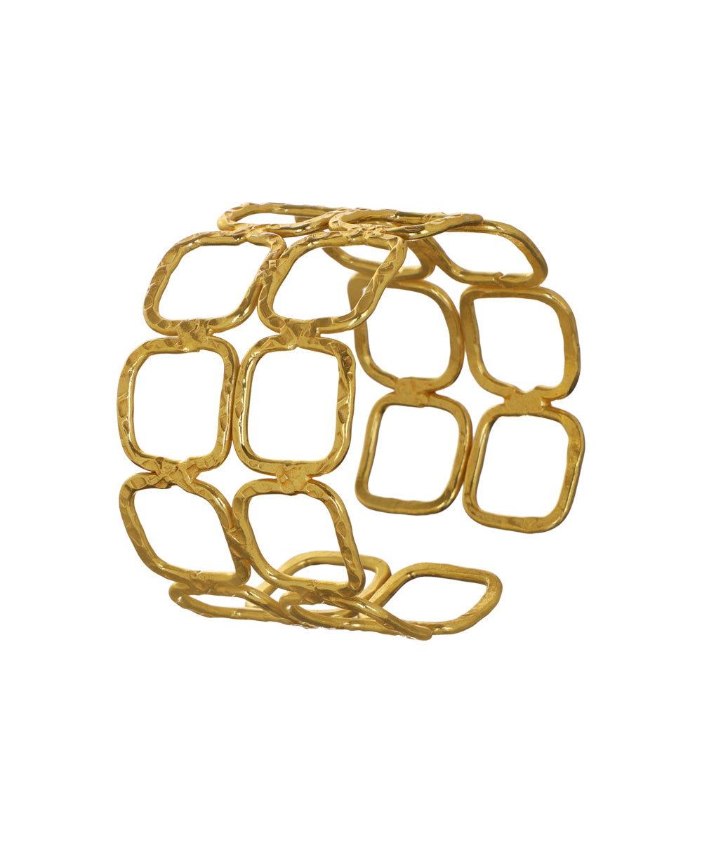 Hammered Open Link Cuff Bangle Bracelet | Stylika