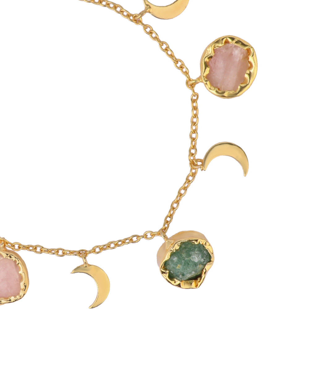 Crescent Charm Uncut Rough Stone Chain Bracelet | Stylika