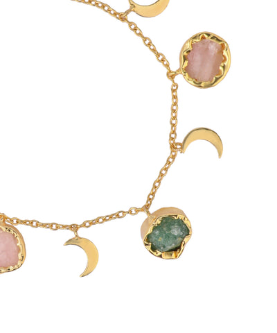 Crescent Charm Uncut Rough Stone Chain Bracelet | Stylika