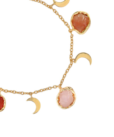 Crescent Charm Uncut Rough Stone Chain Bracelet | Stylika
