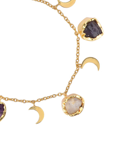 Crescent Charm Uncut Rough Stone Chain Bracelet | Stylika