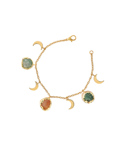 Crescent Charm Uncut Rough Stone Chain Bracelet | Stylika
