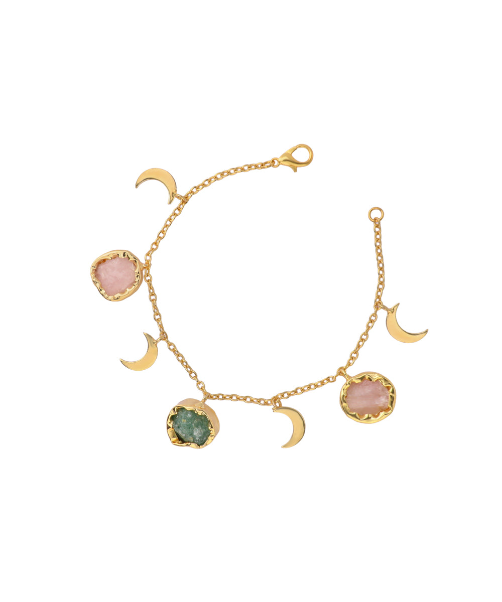 Crescent Charm Uncut Rough Stone Chain Bracelet | Stylika
