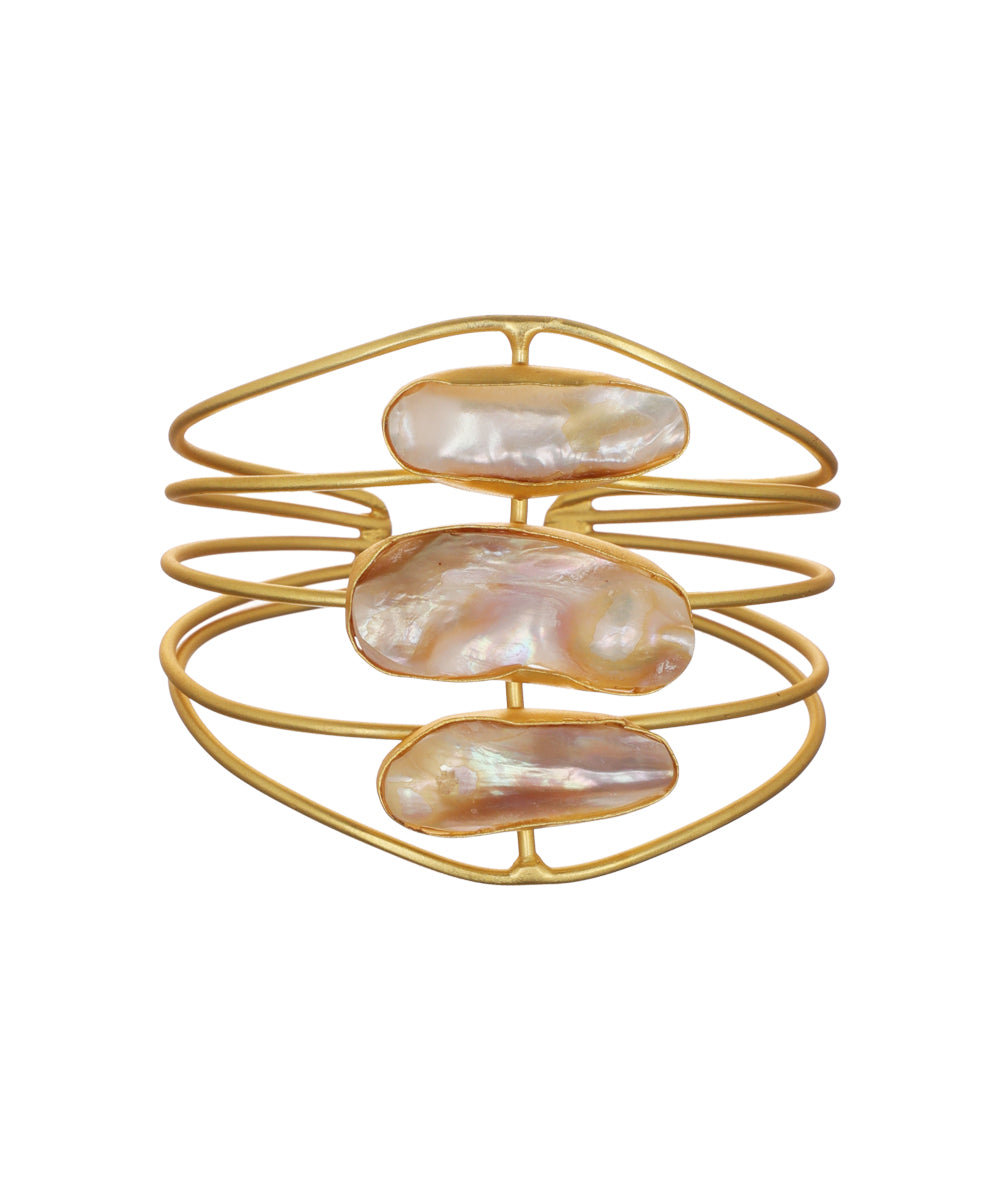 Layered Uncut Rough Stone Open Cuff Bracelet | Stylika