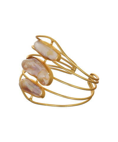 Layered Uncut Rough Stone Open Cuff Bracelet | Stylika