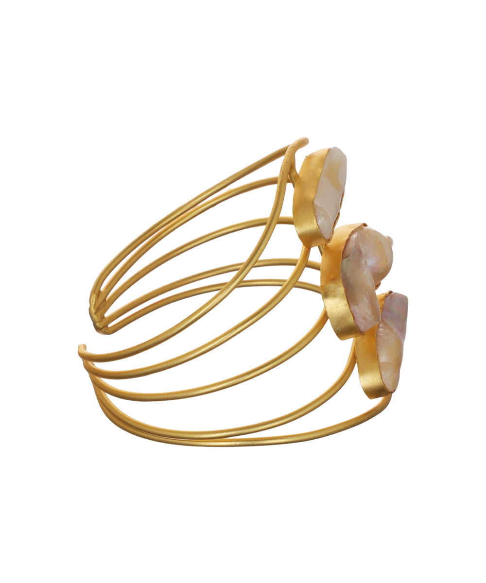 Layered Uncut Rough Stone Open Cuff Bracelet | Stylika