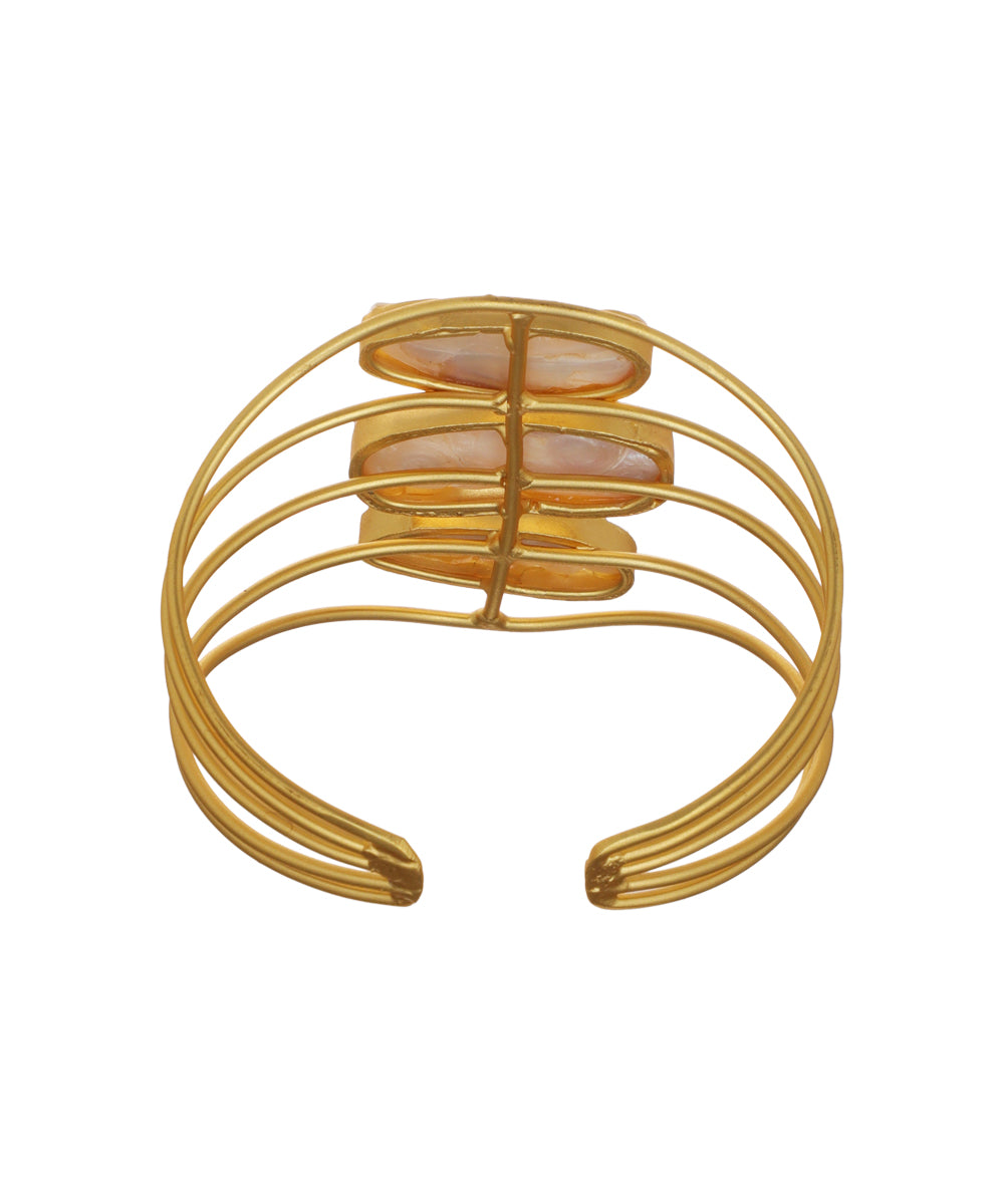 Layered Uncut Rough Stone Open Cuff Bracelet | Stylika