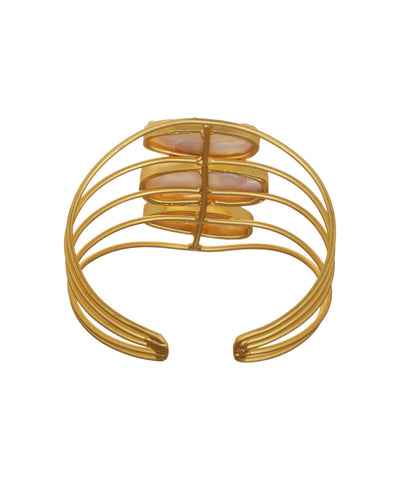 Layered Uncut Rough Stone Open Cuff Bracelet | Stylika