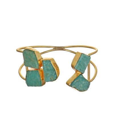 Geometric Uncut Rough Stone Open Cuff Bracelet | Stylika