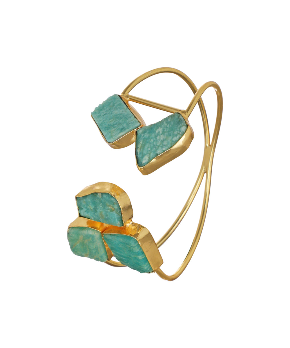 Geometric Uncut Rough Stone Open Cuff Bracelet | Stylika