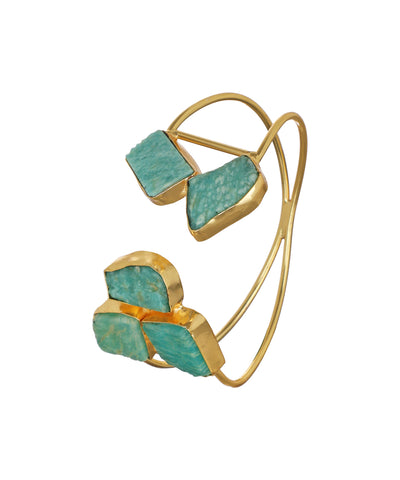 Geometric Uncut Rough Stone Open Cuff Bracelet | Stylika