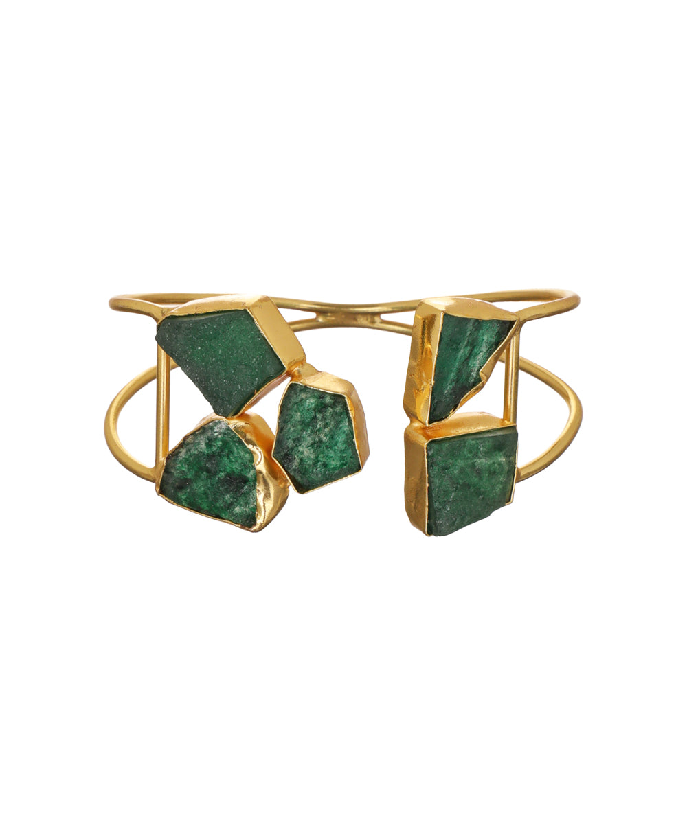 Geometric Uncut Rough Stone Open Cuff Bracelet | Stylika