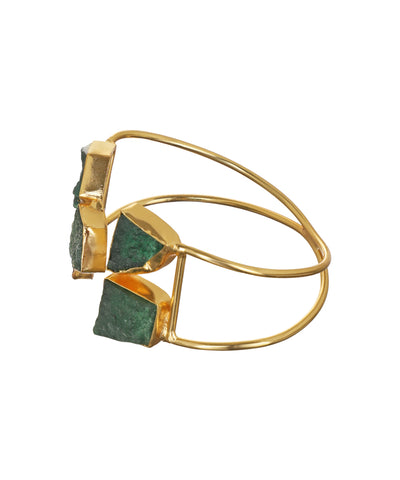 Geometric Uncut Rough Stone Open Cuff Bracelet | Stylika