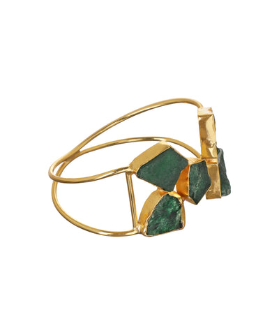 Geometric Uncut Rough Stone Open Cuff Bracelet | Stylika