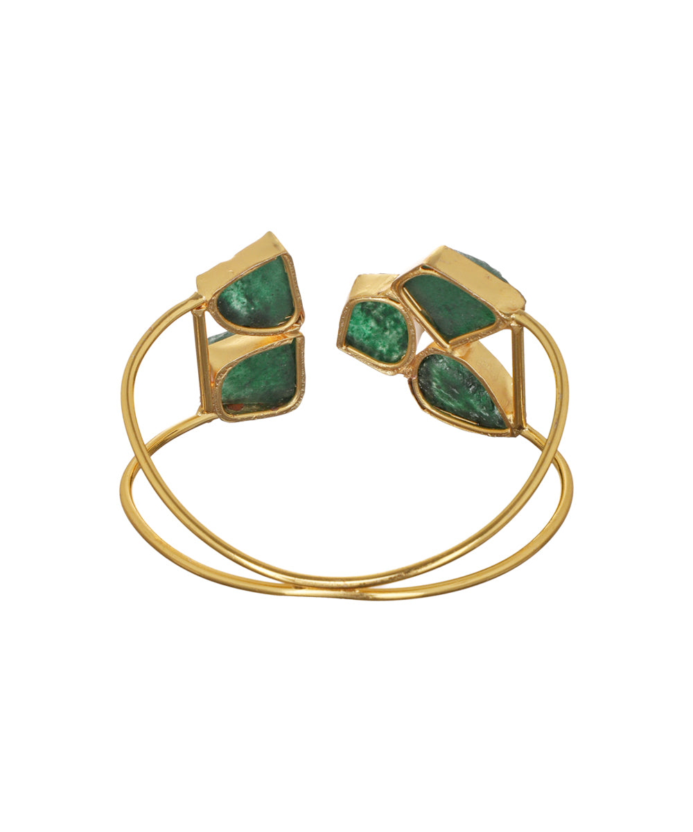 Geometric Uncut Rough Stone Open Cuff Bracelet | Stylika