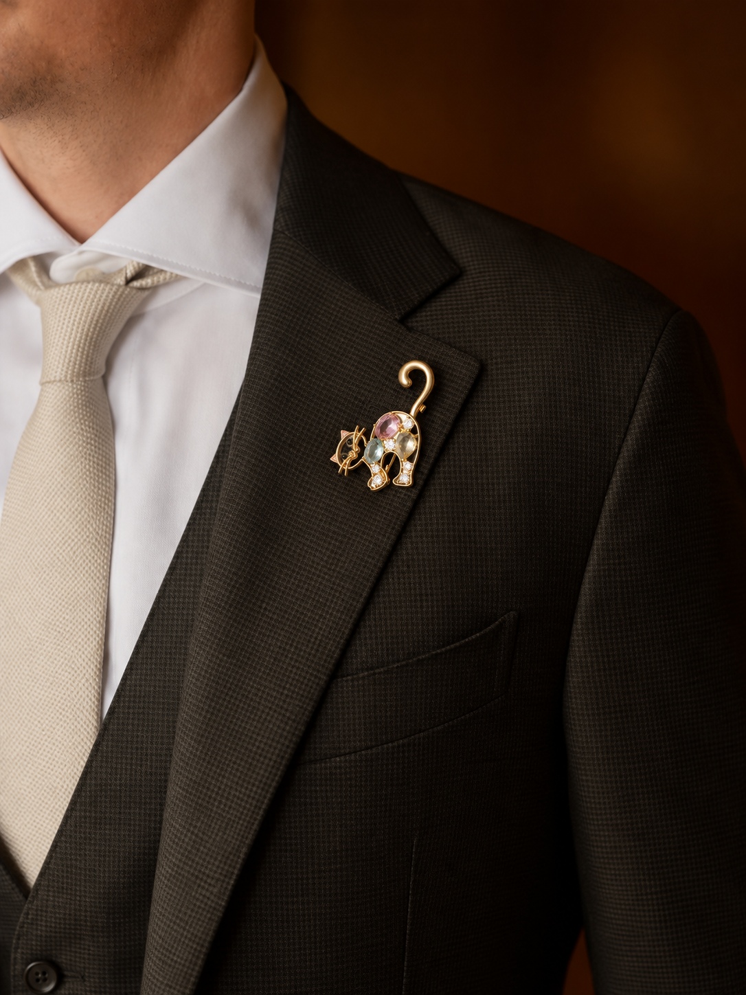Cat Brooch with Multi-Colored Stones | Stylika