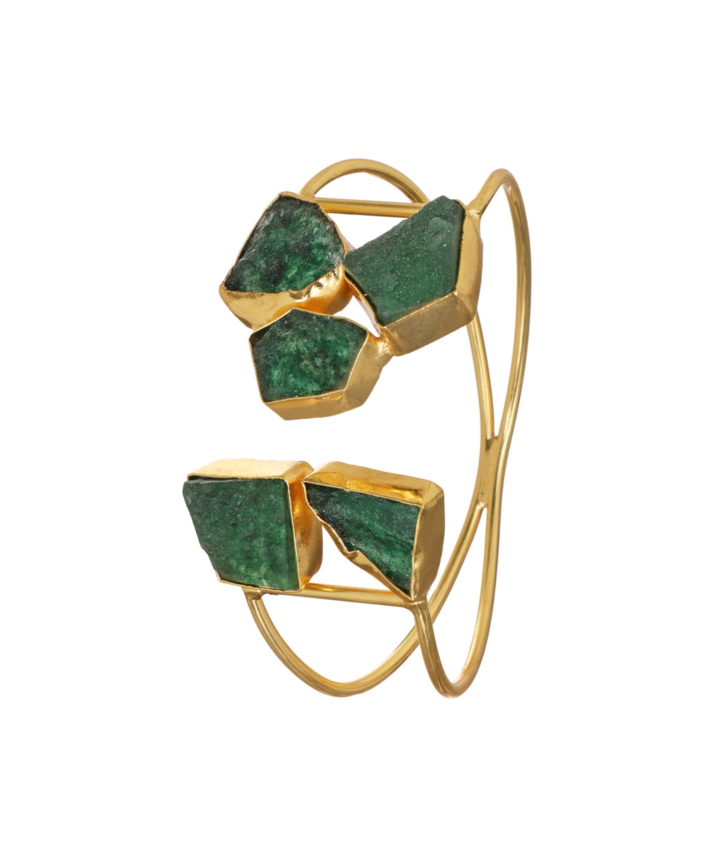 Geometric Uncut Rough Stone Open Cuff Bracelet | Stylika