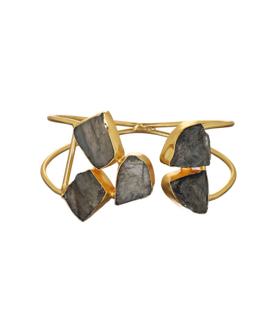 Geometric Uncut Rough Stone Open Cuff Bracelet | Stylika