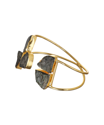 Geometric Uncut Rough Stone Open Cuff Bracelet | Stylika