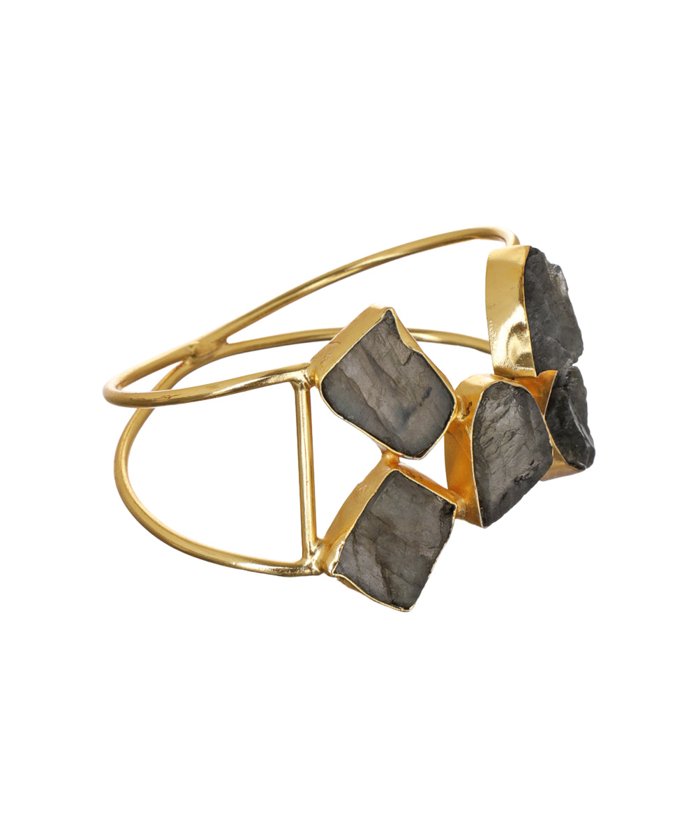 Geometric Uncut Rough Stone Open Cuff Bracelet | Stylika