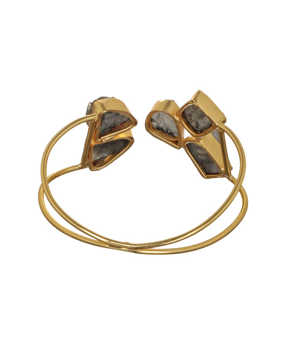 Geometric Uncut Rough Stone Open Cuff Bracelet | Stylika