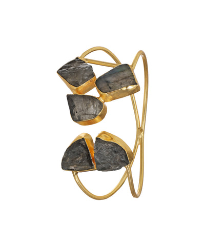 Geometric Uncut Rough Stone Open Cuff Bracelet | Stylika