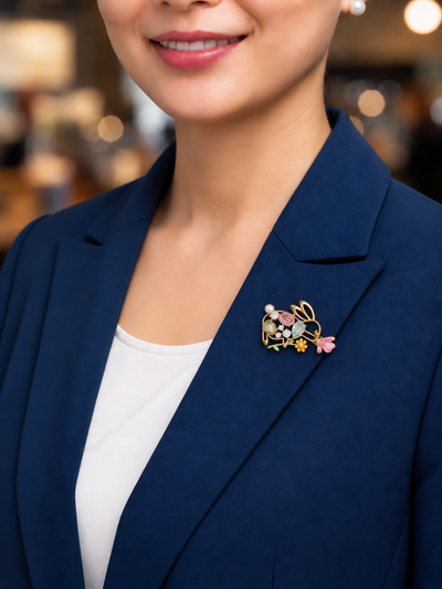 Bunny and Floral Motif Decorative Brooch | Stylika