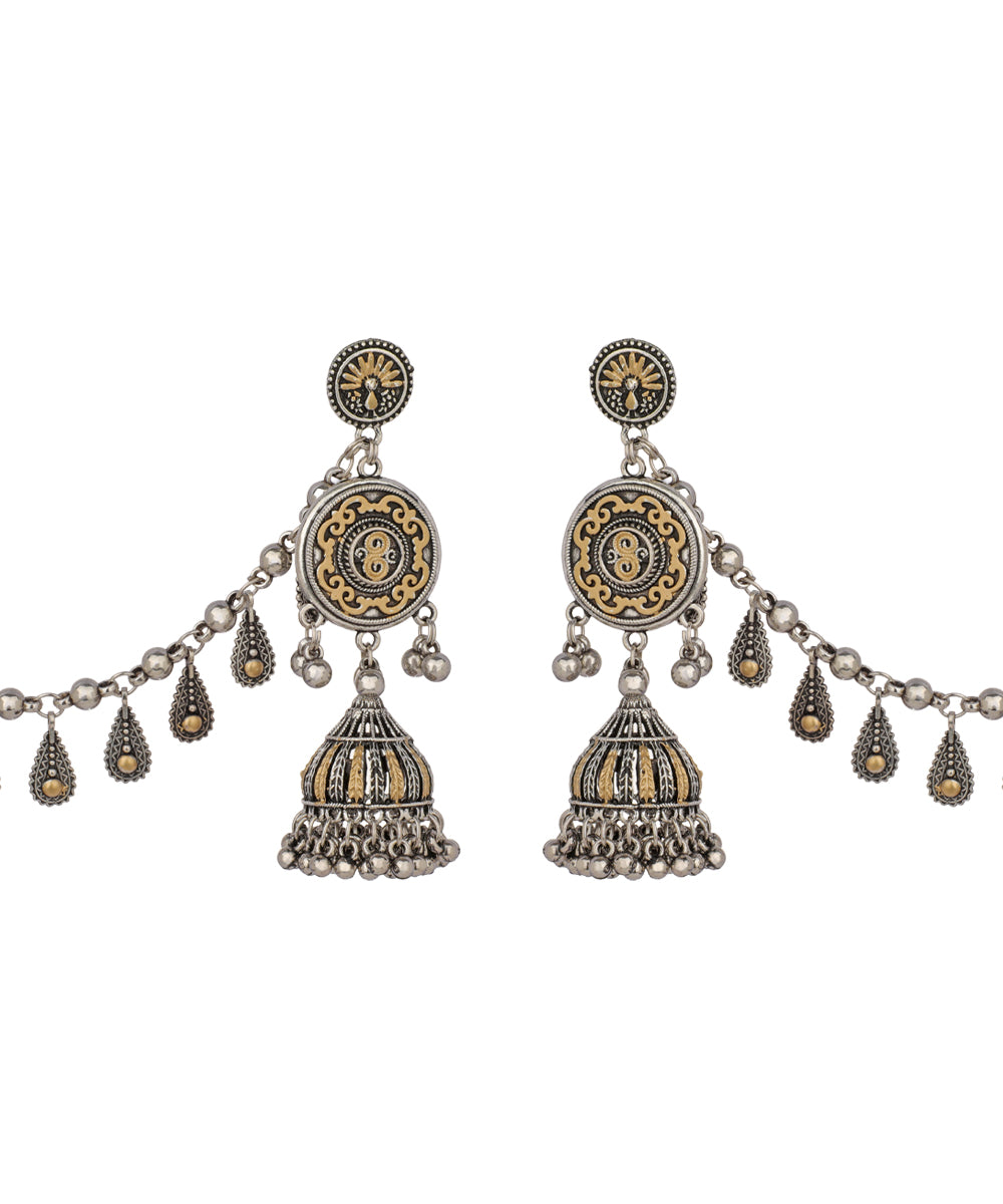 Dual-Tone Tiered Bahubali Style Drop Earrings | Stylika