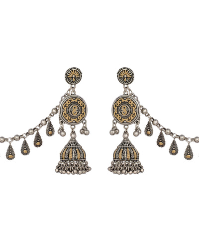 Dual-Tone Tiered Bahubali Style Drop Earrings | Stylika