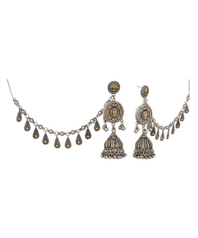 Dual-Tone Tiered Bahubali Style Drop Earrings | Stylika