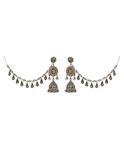Dual-Tone Tiered Bahubali Style Drop Earrings | Stylika