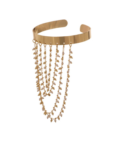 Wide Band Cascading Chain Arm Cuff with Beads | Stylika