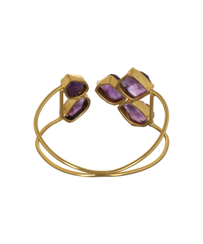 Geometric Uncut Rough Stone Open Cuff Bracelet | Stylika