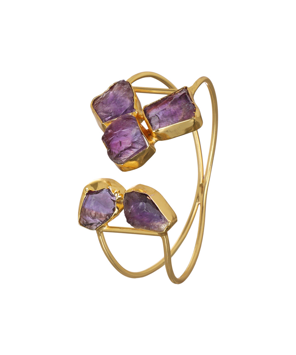 Geometric Uncut Rough Stone Open Cuff Bracelet | Stylika
