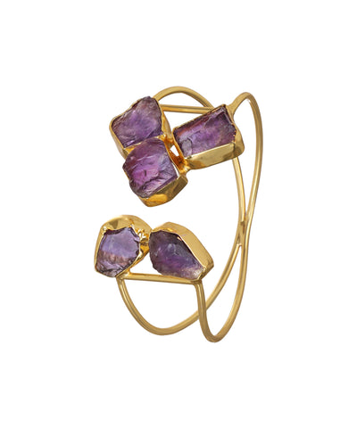 Geometric Uncut Rough Stone Open Cuff Bracelet | Stylika
