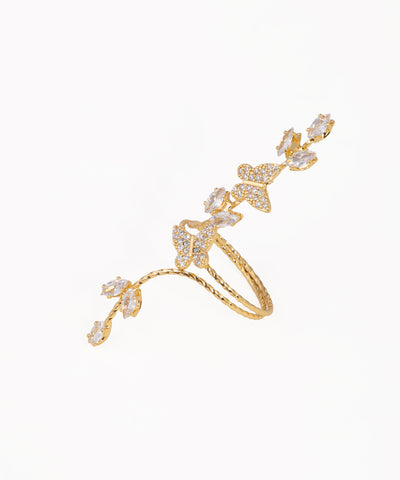 Sparkling Butterfly Vine Embellished Full-Finger Ring | Stylika